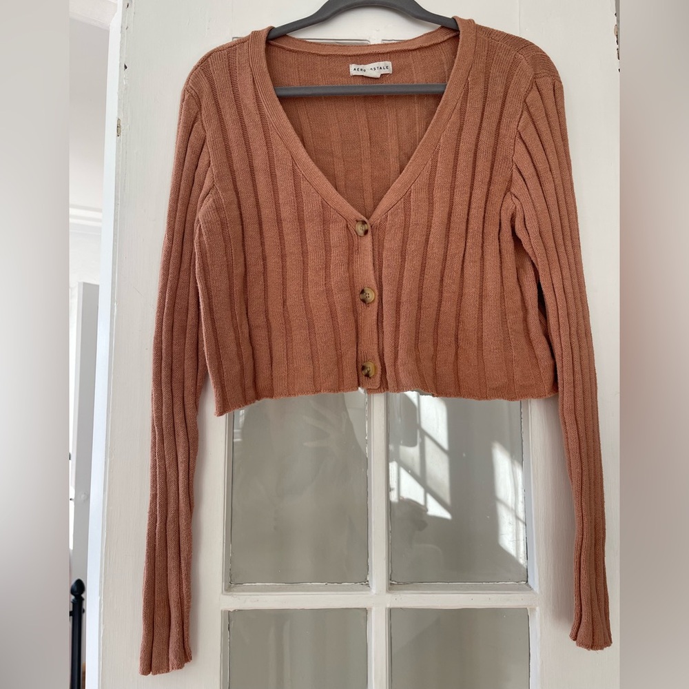 Aeropostale Women's Ribbed Cardigan Sweater - Dusty Pink